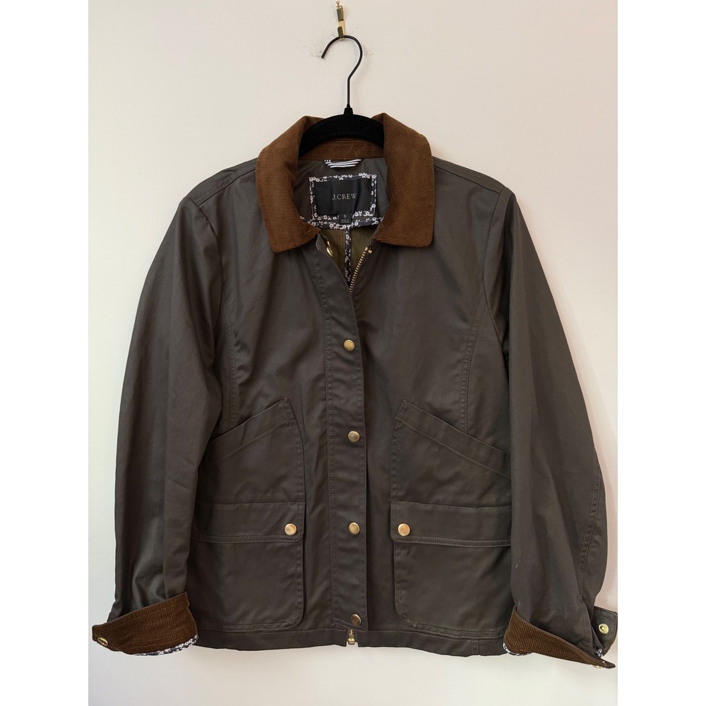 J.Crew Women's Small Waxed Field Jacket Brown Corduroy Collar Utility Coat